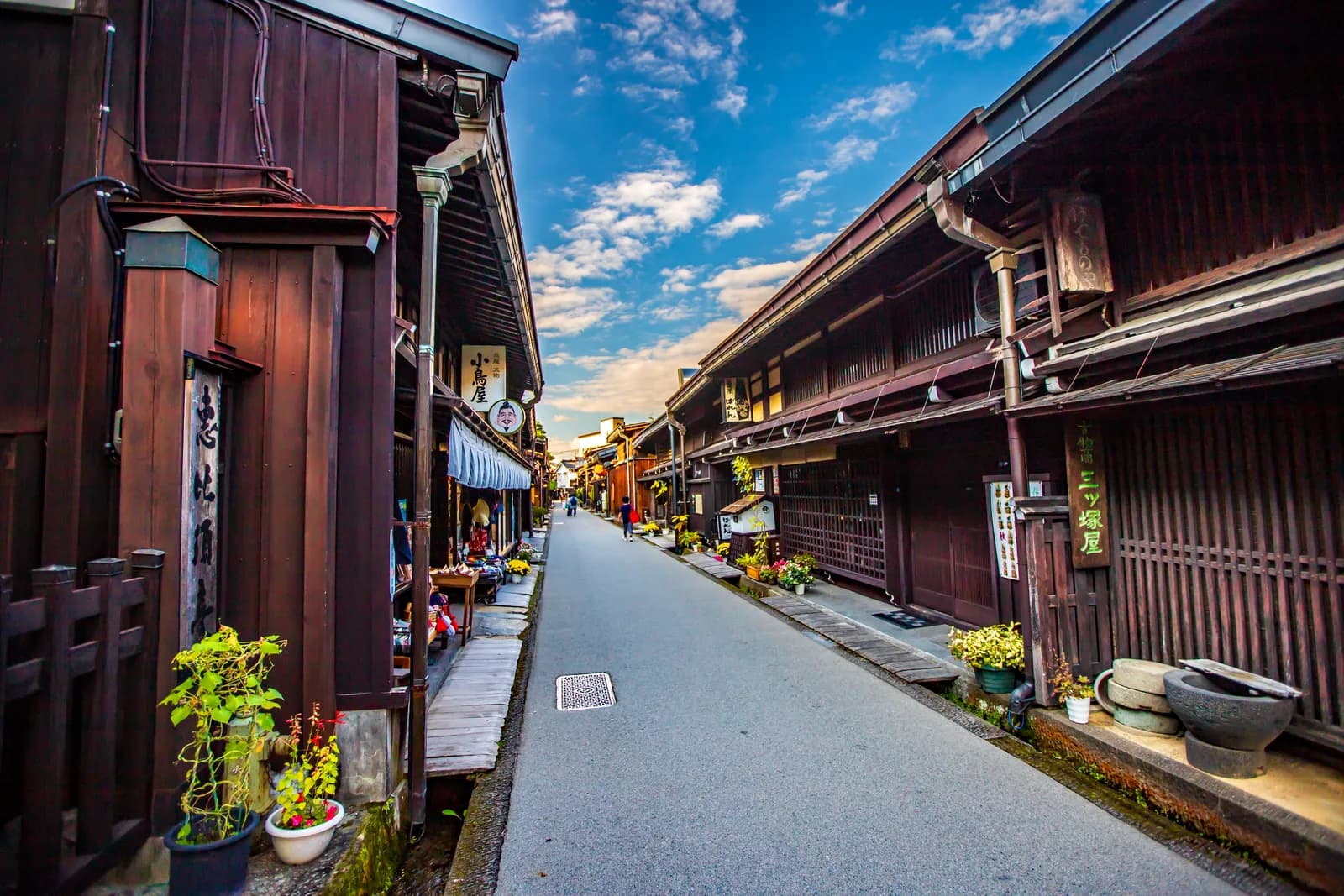 An old wooden tea-house street in Takayama, Japan